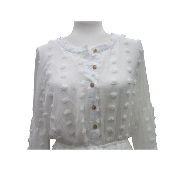 Blu Pepper Womens Dress Swiss Dot Chiffon Lined Button Front‎ White M - Picture 3 of 14